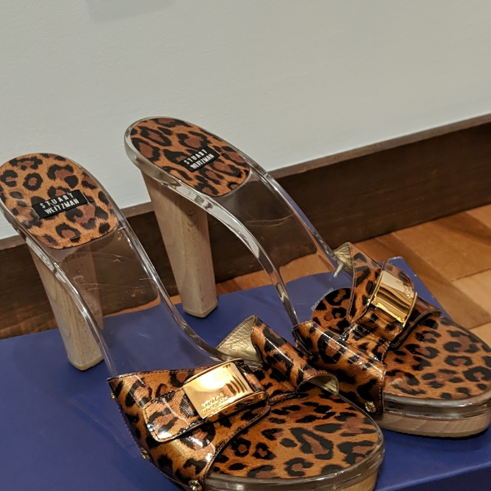 Stuart Weitzman Animal Print Heels with Gold Detail